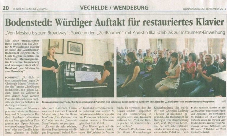 Klavierabend am restaurierten Klavier in den ZeitRäumen Bodenstedt